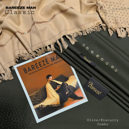 Men’s Premium Woolen Wash&Wear with wool shawl (Olive&Skin)