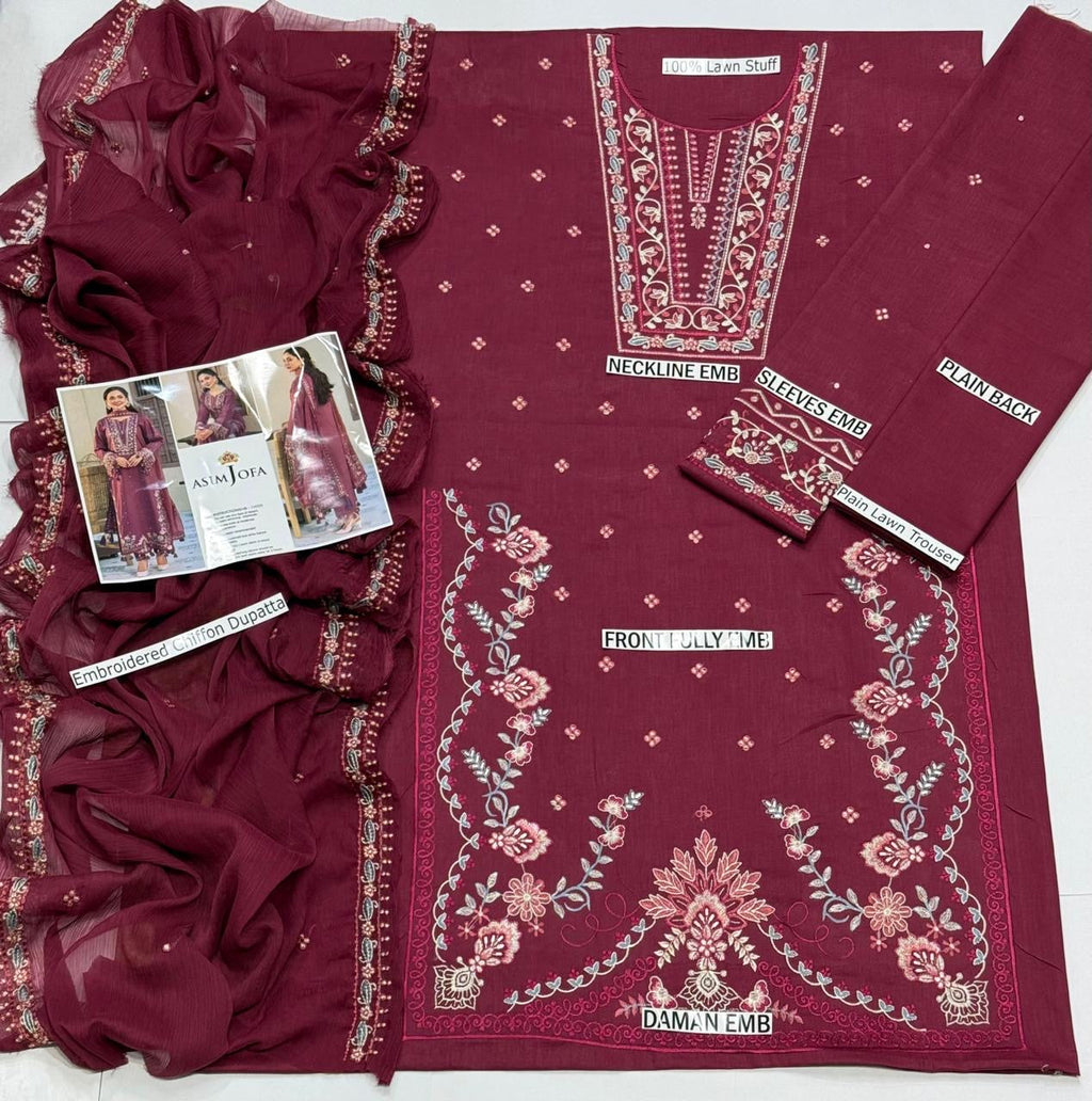 ASIM JOFA UNSTITCH LAWN EMBROIDERED 3PC (E270)