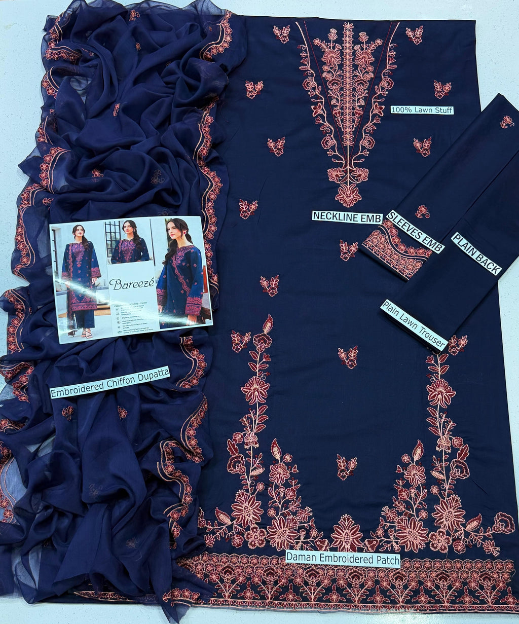 BAREEZE UNSTITCH LAWN EMBROIDERED 3PC (E269)
